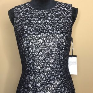Worth NY Black and gold Lace Feathered Dress
